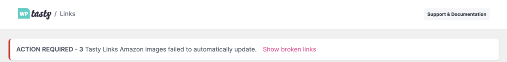 Amazon links failed to update dashboard notice